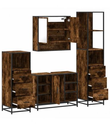 vidaXL 4 Piece Bathroom Furniture Set Smoked Oak Engineered Wood