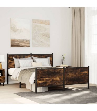 vidaXL Metal Bed Frame without Mattress Smoked Oak 150x200 cm