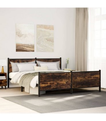 vidaXL Metal Bed Frame without Mattress Smoked Oak 183x213 cm