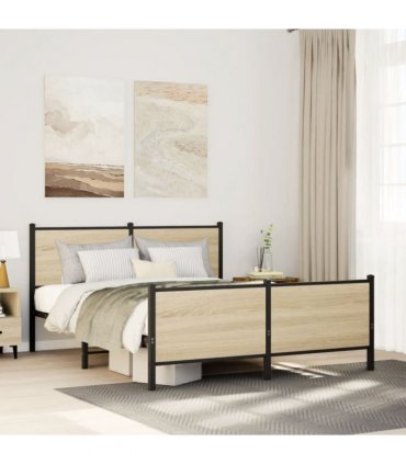 vidaXL Metal Bed Frame without Mattress Sonoma Oak 140x190 cm