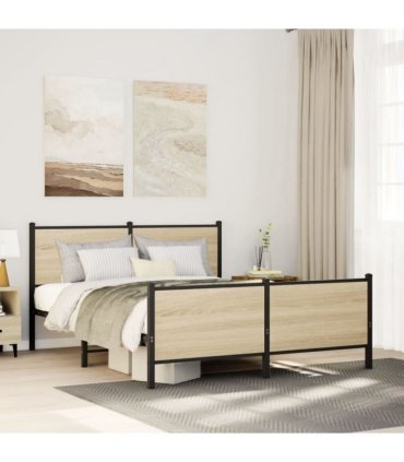 vidaXL Metal Bed Frame without Mattress Sonoma Oak 160x200 cm
