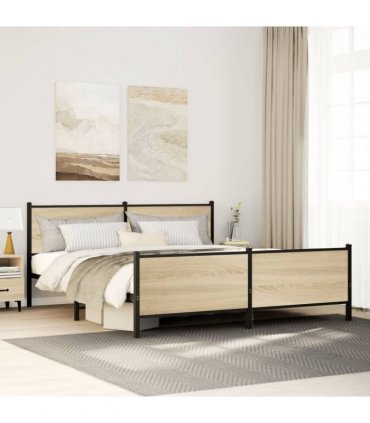 vidaXL Metal Bed Frame without Mattress Sonoma Oak 180x200 cm
