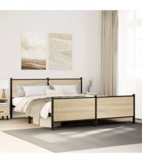 vidaXL Metal Bed Frame without Mattress Sonoma Oak 193x203 cm