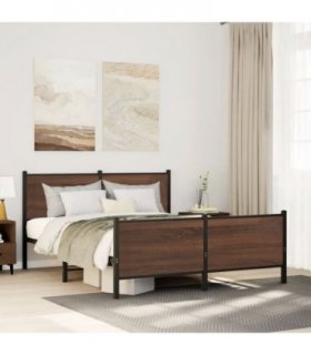 vidaXL Metal Bed Frame without Mattress Brown Oak 140x190 cm