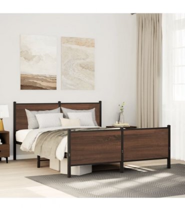 vidaXL Metal Bed Frame without Mattress Brown Oak 150x200 cm