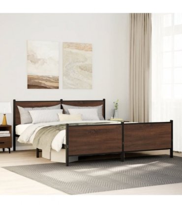 vidaXL Metal Bed Frame without Mattress Brown Oak 180x200 cm