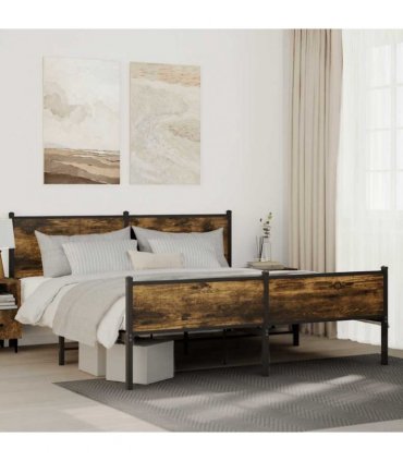 vidaXL Metal Bed Frame without Mattress Smoked Oak 160x200 cm