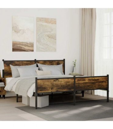 vidaXL Metal Bed Frame without Mattress Smoked Oak 183x213 cm