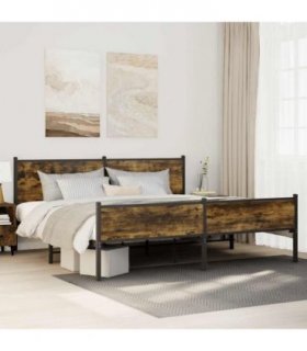 vidaXL Metal Bed Frame without Mattress Smoked Oak 193x203 cm