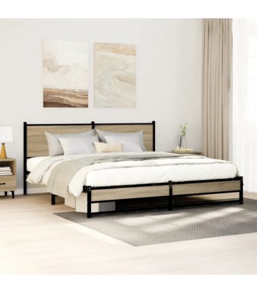 vidaXL Metal Bed Frame without Mattress Sonoma Oak 180x200 cm