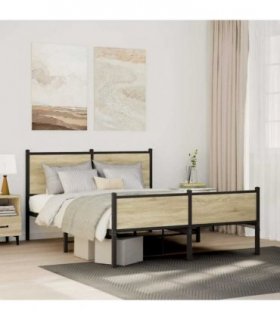 vidaXL Metal Bed Frame without Mattress Sonoma Oak 150x200 cm