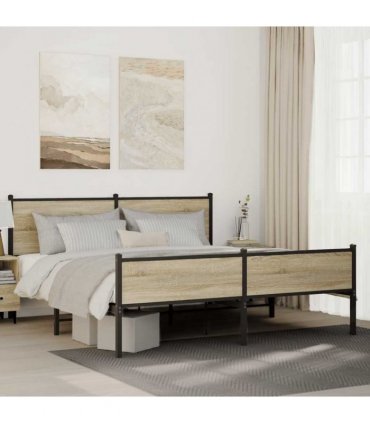 vidaXL Metal Bed Frame without Mattress Sonoma Oak 183x213 cm