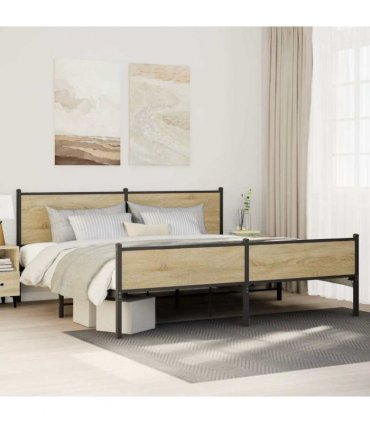 vidaXL Metal Bed Frame without Mattress Sonoma Oak 193x203 cm