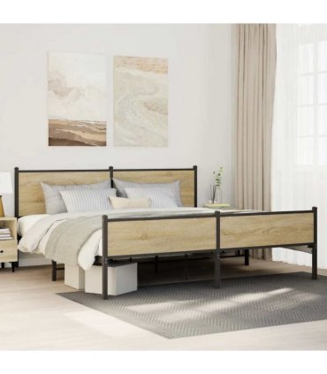 vidaXL Metal Bed Frame without Mattress Sonoma Oak 200x200 cm