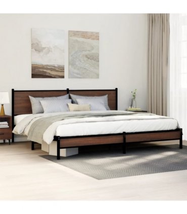 vidaXL Metal Bed Frame without Mattress Brown Oak 193x203 cm