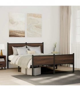 vidaXL Metal Bed Frame without Mattress Brown Oak 150x200 cm