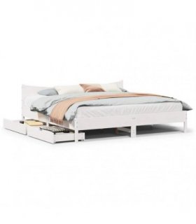 vidaXL Bed Frame with Drawers White 200x200 cm Solid Wood Pine