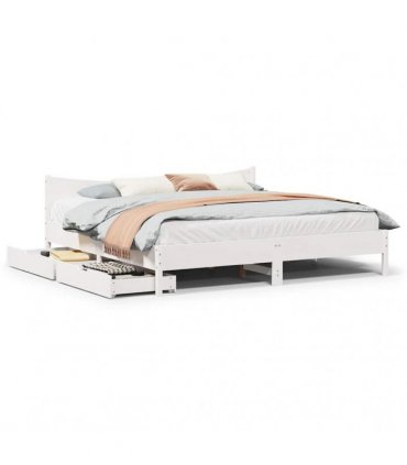 vidaXL Bed Frame with Drawers White 200x200 cm Solid Wood Pine