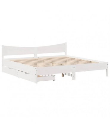 vidaXL Bed Frame with Drawers White 200x200 cm Solid Wood Pine