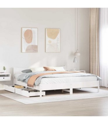 vidaXL Bed Frame with Drawers White 200x200 cm Solid Wood Pine