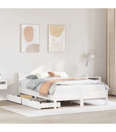 vidaXL Bed Frame with Drawers White 150x200 cm Solid Wood Pine