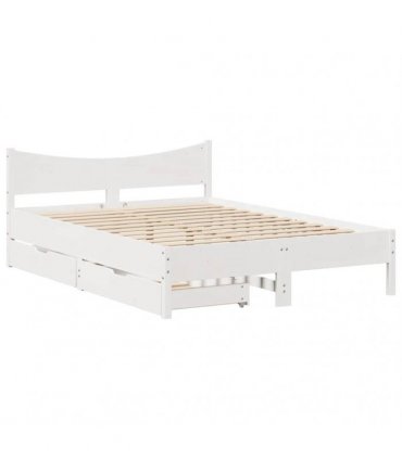 vidaXL Bed Frame with Drawers White 120x200 cm Solid Wood Pine