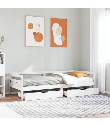 vidaXL Daybed with Drawers without Mattress White 90x200 cm Solid Wood
