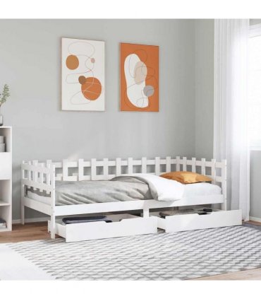 vidaXL Daybed with Drawers without Mattress White 90x190 cm Solid Wood