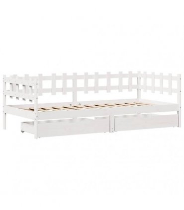 vidaXL Daybed with Drawers without Mattress White 90x190 cm Solid Wood
