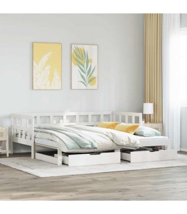 vidaXL Daybed with Trundle and Drawers without Mattress White 90x190cm