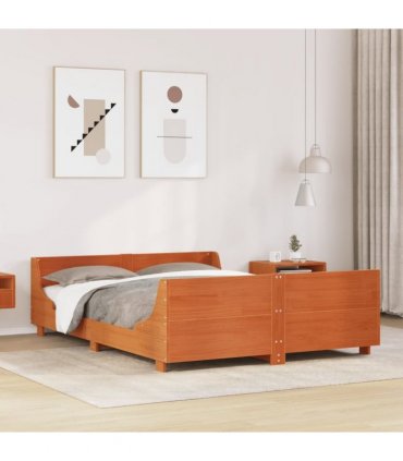 vidaXL Bed Frame without Mattress Wax Brown 135x190 cm Solid Wood Pine