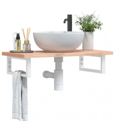 vidaXL Basin Shelf Wall Mounted Steel and Solid Wood Beech