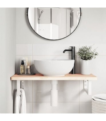 vidaXL Basin Shelf Wall Mounted Steel and Solid Wood Beech