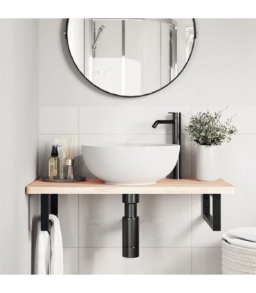 vidaXL Basin Shelf Wall Mounted Steel and Solid Wood Beech