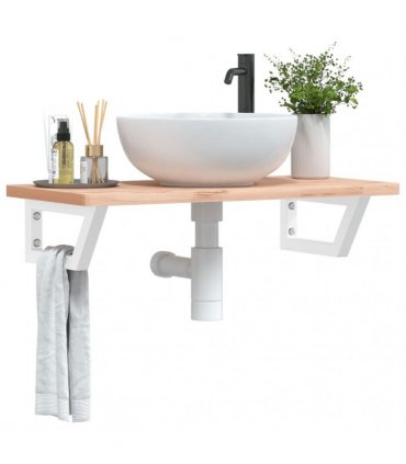 vidaXL Basin Shelf Wall Mounted Steel and Solid Wood Beech