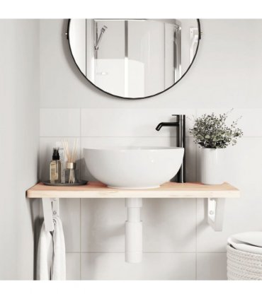 vidaXL Basin Shelf Wall Mounted Steel and Solid Wood Beech