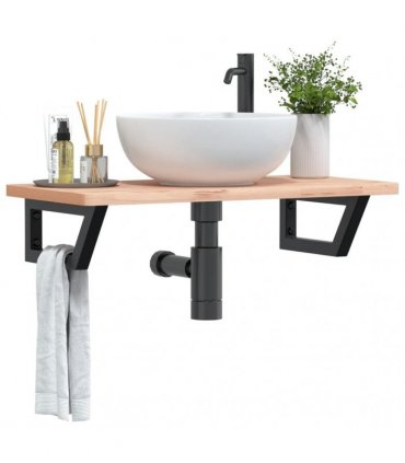 vidaXL Basin Shelf Wall Mounted Steel and Solid Wood Beech