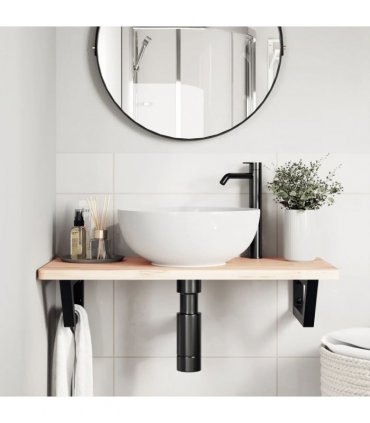 vidaXL Basin Shelf Wall Mounted Steel and Solid Wood Beech