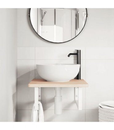 vidaXL Basin Shelf Wall Mounted Steel and Solid Wood Oak