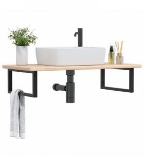 vidaXL Basin Shelf Wall Mounted Steel and Solid Wood Oak