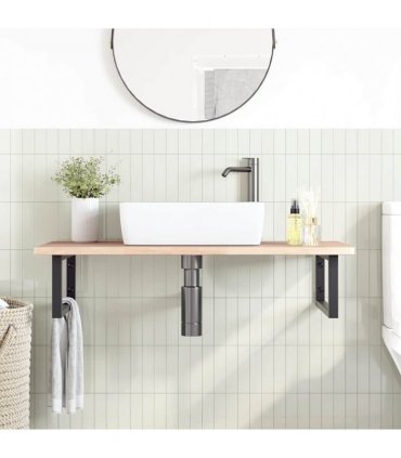 vidaXL Basin Shelf Wall Mounted Steel and Solid Wood Oak