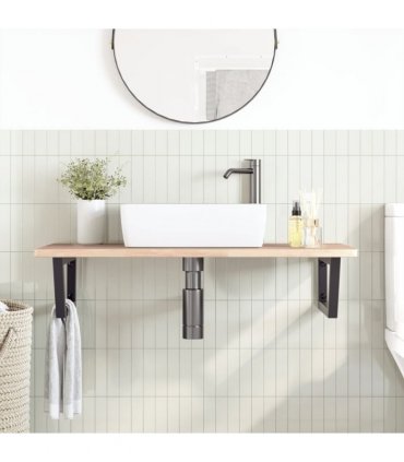 vidaXL Basin Shelf Wall Mounted Steel and Solid Wood Oak