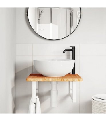 vidaXL Basin Shelf Wall Mounted Steel and Solid Wood Oak