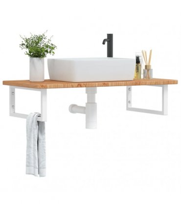 vidaXL Basin Shelf Wall Mounted Steel and Solid Wood Oak