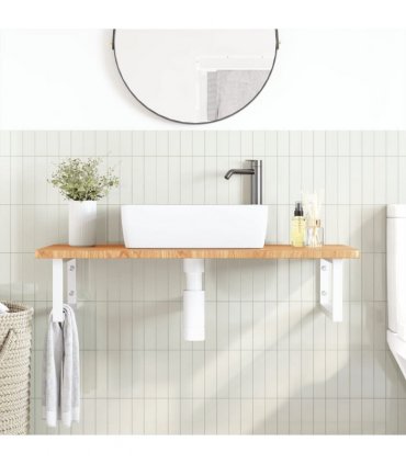 vidaXL Basin Shelf Wall Mounted Steel and Solid Wood Oak