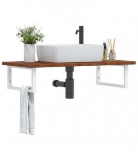 vidaXL Basin Shelf Wall Mounted Steel and Solid Wood Oak