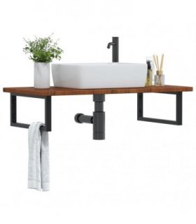 vidaXL Basin Shelf Wall Mounted Steel and Solid Wood Oak