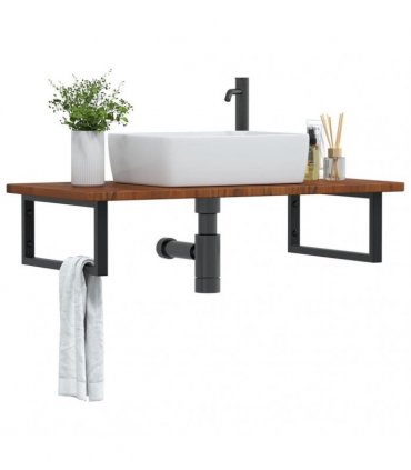 vidaXL Basin Shelf Wall Mounted Steel and Solid Wood Oak
