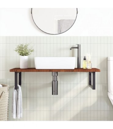 vidaXL Basin Shelf Wall Mounted Steel and Solid Wood Oak