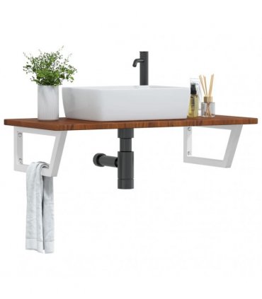 vidaXL Basin Shelf Wall Mounted Steel and Solid Wood Oak